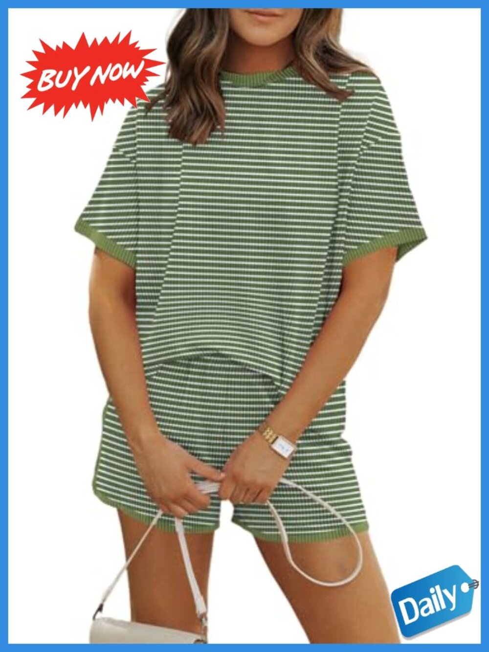 Women 2 Piece Short Set Vertical Stripes Summer Cruise Outfit Ribbed Knit